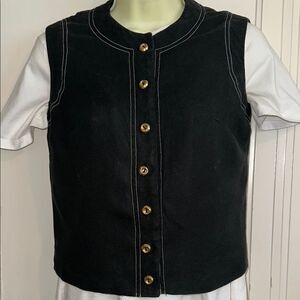 Vtg By Marie Phillips Black Button-Up Vest‎ with white stitching & gold buttons